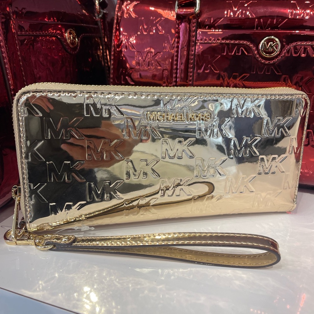 MICHAEL KORS Jet Set Lg Metallic Logo Debossed Continental Wallet Wristlet Phone - Picture 10 of 16